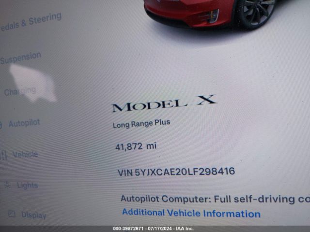5YJXCAE20LF298416 Tesla Model X Long Range Dual Motor All-wheel Drive/long Range Plus Dual Motor All-wheel Drive