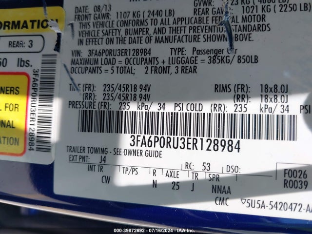 Ford Fusion Hybrid Titanium 2014 3FA6P0RU3ER128984 Image 9