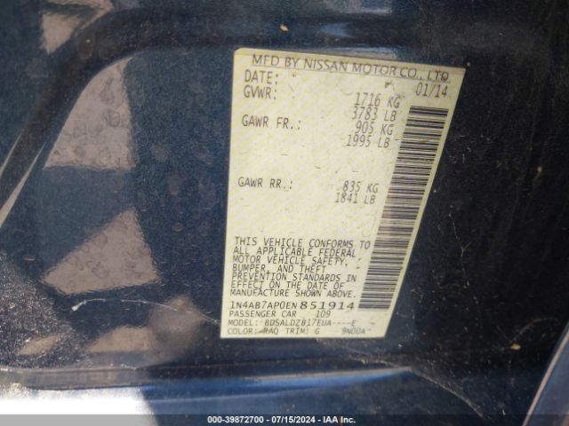 1N4AB7AP0EN851914 Nissan Sentra Fe+ S/fe+ Sv/s/sl/sr/sv