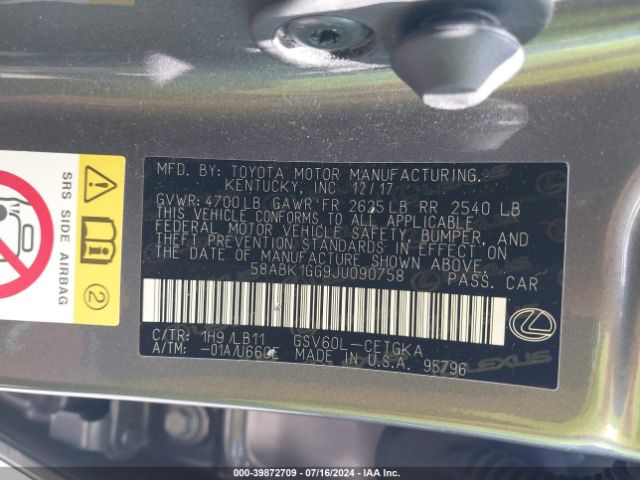 58ABK1GG9JU090758 Lexus ES 350