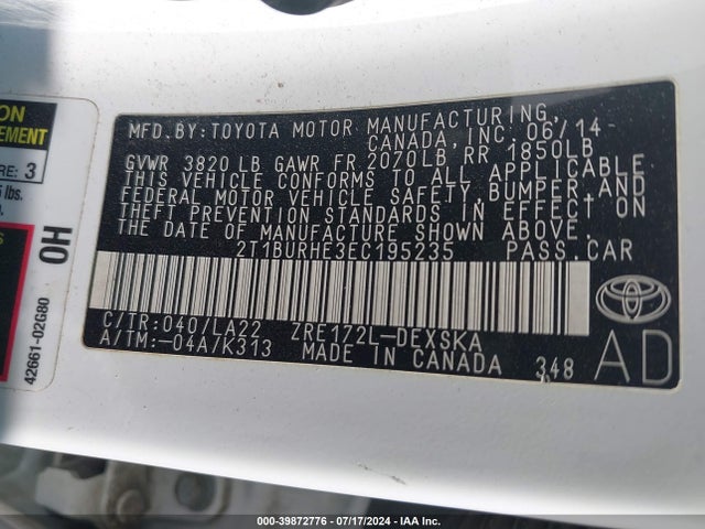 Toyota Corolla S Premium 2014 2T1BURHE3EC195235 Image 9