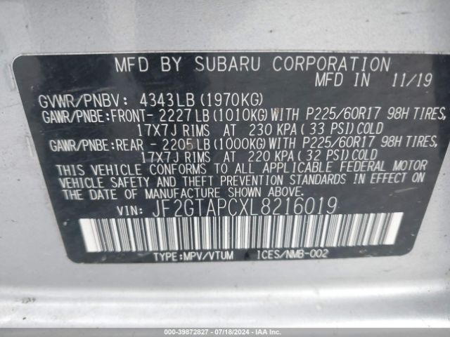 JF2GTAPCXL8216019 Subaru Crosstrek Premium
