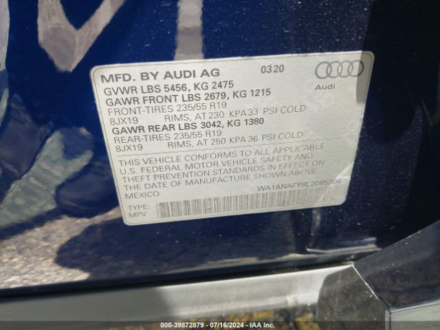 WA1ANAFY9L2085304 Audi Q5 Premium 45 Tfsi Quattro S Tronic