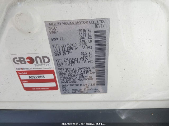 Nissan Rogue Sl 2017 5N1AT2MT8HC864716 Image 9