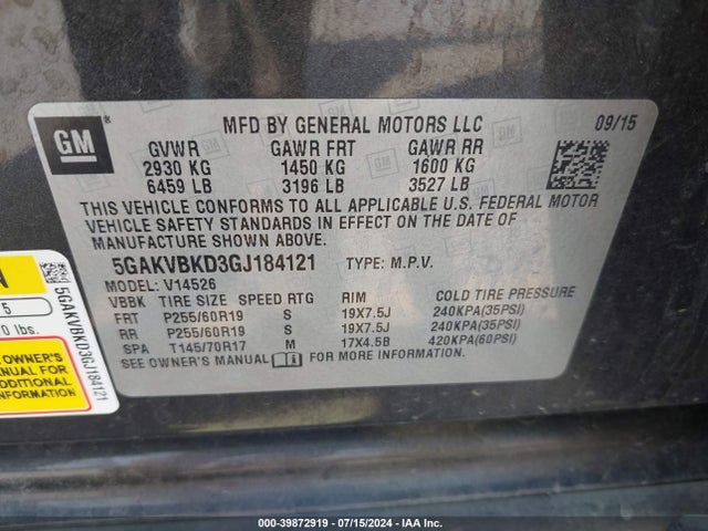 Buick Enclave Leather 2016 5GAKVBKD3GJ184121 Image 9