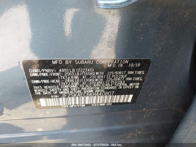 Subaru Forester Premium 2019 JF2SKAEC6KH440807 Image 9