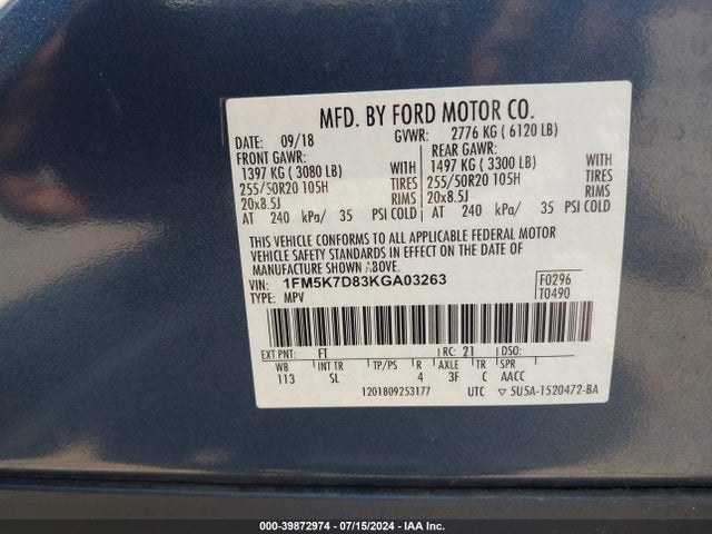 Ford EXPLORER XLT 2019 1FM5K7D83KGA03263 Image 9