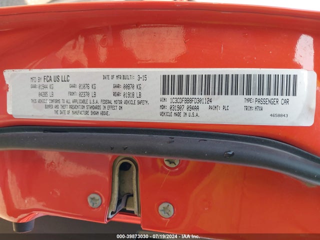 Dodge DART SXT 2015 1C3CDFBB8FD301124 Image 9