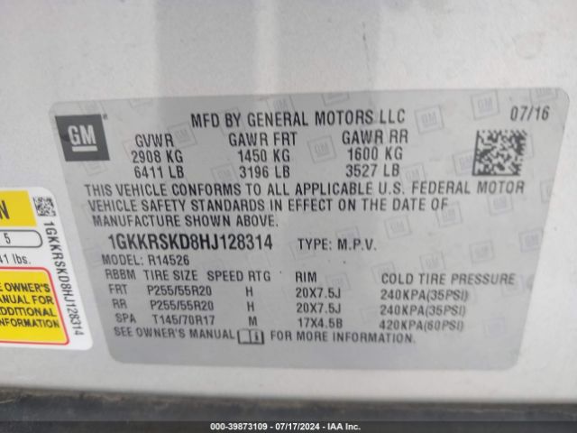 1GKKRSKD8HJ128314 GMC Acadia Limited