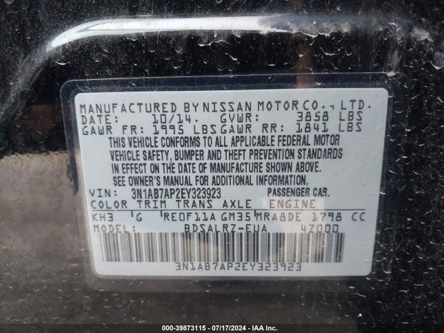 Nissan SENTRA SR 2014 3N1AB7AP2EY323923 Image 9