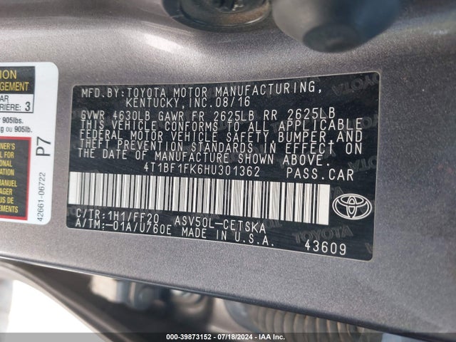 Toyota CAMRY SE 2017 4T1BF1FK6HU301362 Image 9