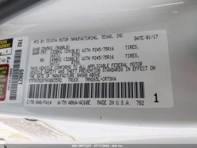 5TFRX5GN7HX083592 Toyota Tacoma Sr