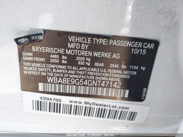WBA8E9G54GNT47142 BMW 328I
