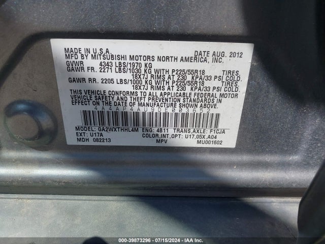 2013 MITSUBISHI OUTLANDER SPORT 4A4AP4AU9DE003652 Photo 8