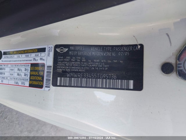 2005 MINI COOPER S WMWRE33455TG95736 Photo 8