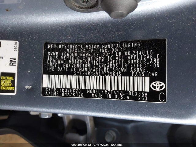 Toyota COROLLA SE 2020 5YFP4RCE5LP025615 Image 9
