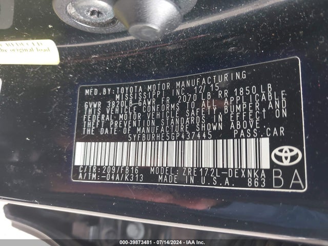 Toyota COROLLA LE 2016 5YFBURHE5GP437445 Image 9