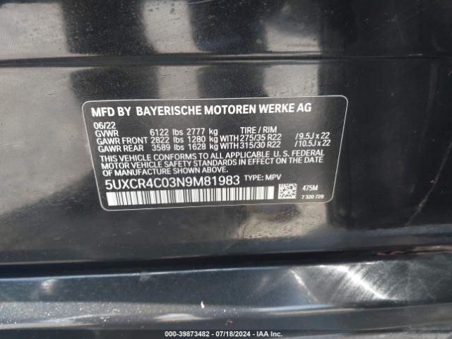 5UXCR4C03N9M81983 BMW X5 Sdrive40i