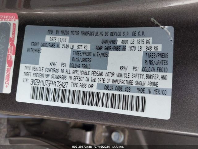 3MZBM1U79FM172427 Mazda Mazda3 I Sport