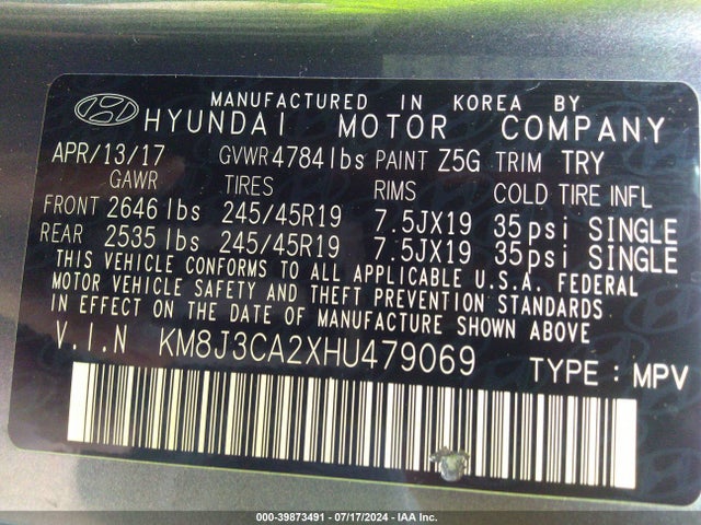 Hyundai Tucson Night 2017 KM8J3CA2XHU479069 Image 9