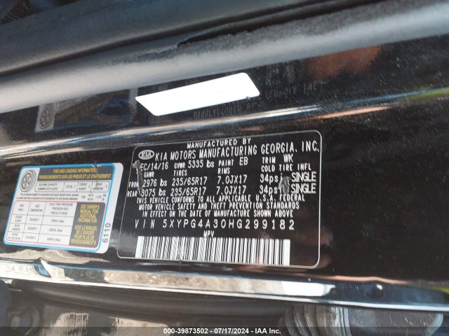 KIA Sorento 2.4l Lx 2017 5XYPG4A30HG299182 Image 9
