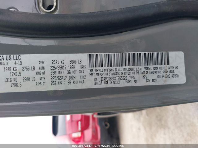 2019 DODGE JOURNEY 3C4PDDBGXKT765226 Photo 8