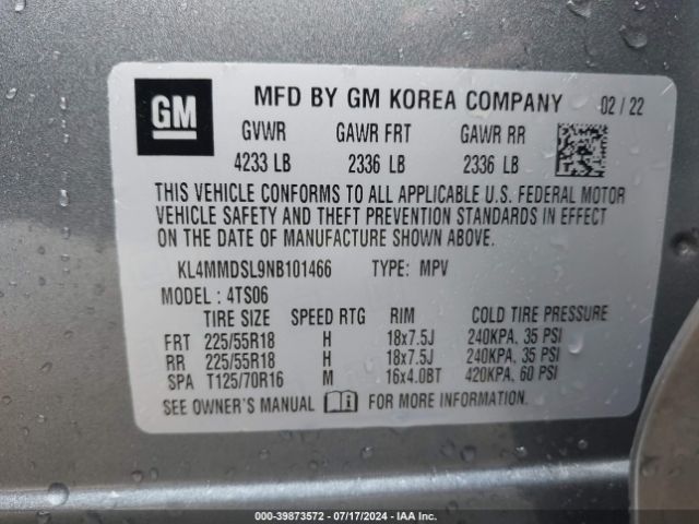 KL4MMDSL9NB101466 Buick Encore Gx Fwd Select