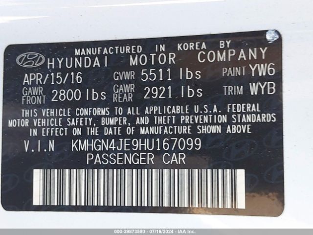 KMHGN4JE9HU167099 Genesis G80 3.8
