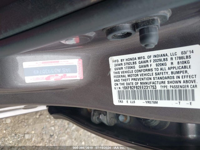 Honda CIVIC EX 2014 19XFB2F82EE231753 Image 9
