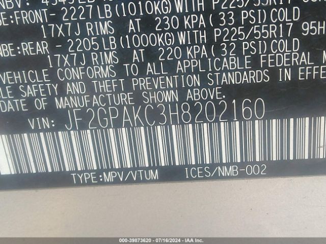 JF2GPAKC3H8202160 Subaru Crosstrek 2.0i Limited