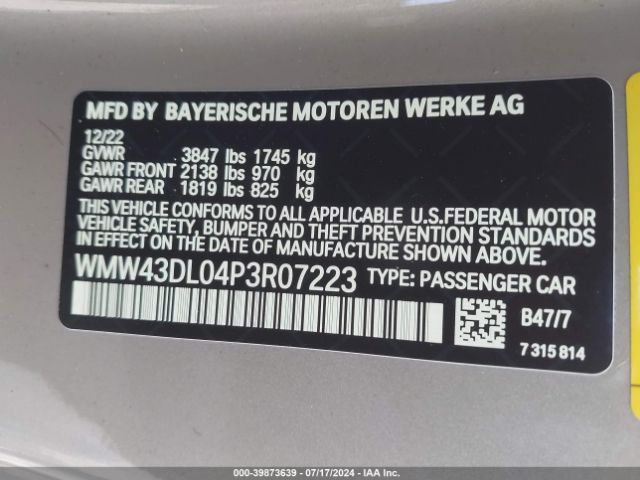 WMW43DL04P3R07223 Mini Convertible Cooper S