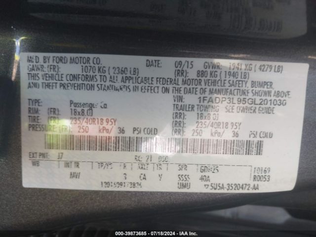 1FADP3L95GL201030 Ford FOCUS ST