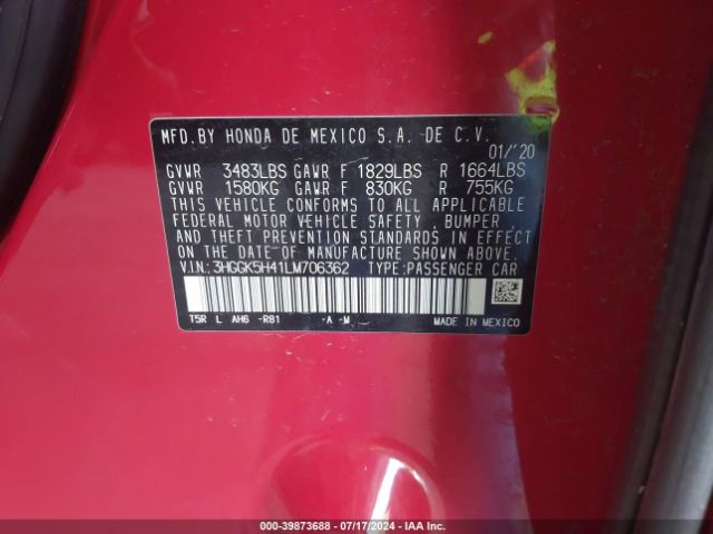 3HGGK5H41LM706362 Honda FIT LX