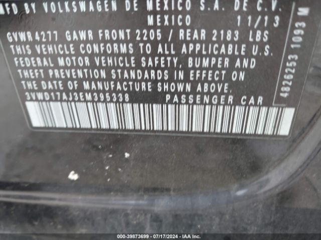 3VWD17AJ3EM395338 Volkswagen JETTA SE