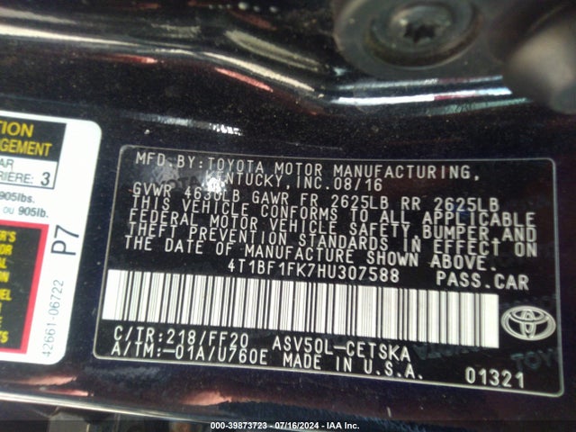 Toyota CAMRY SE 2017 4T1BF1FK7HU307588 Image 9