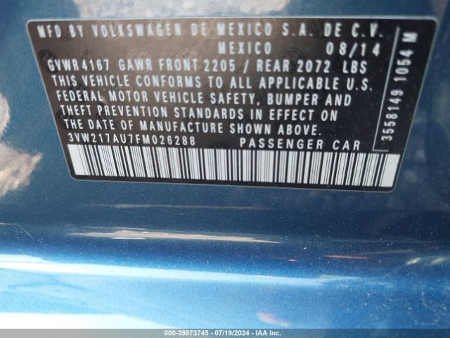3VW217AU7FM026288 Volkswagen Golf Tsi S 4-door