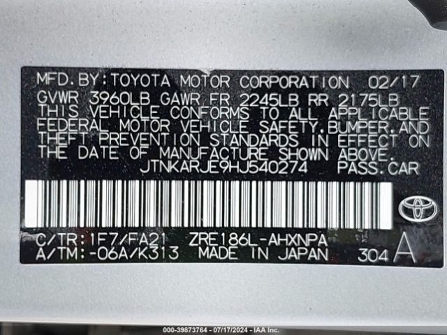 JTNKARJE9HJ540274 Toyota COROLLA IM