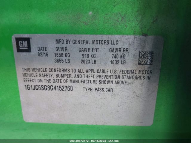1G1JC6SG8G4152760 Chevrolet Sonic Lt Auto