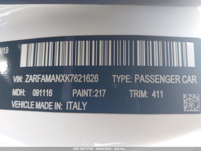 ZARFAMANXK7621626 Alfa Romeo Giulia Rwd