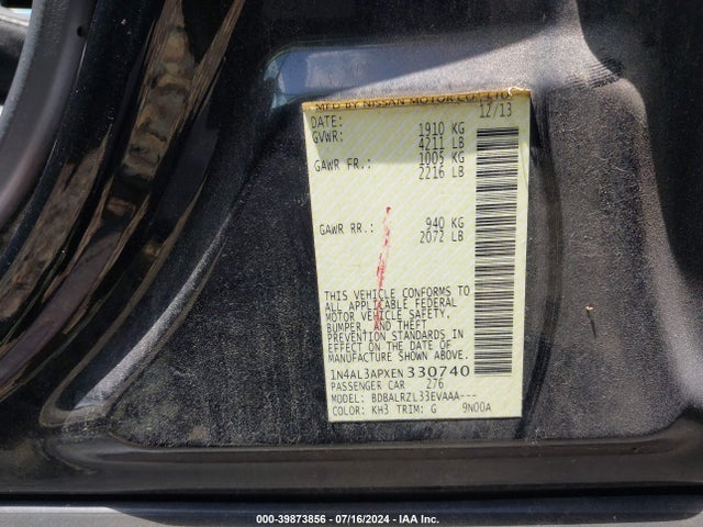 Aukcja sprzedaży 2014 Nissan Altima 2.5 S, vin: 1N4AL3APXEN330740, numer aukcji: 39873856