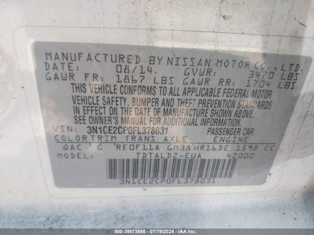Nissan Versa Note S (sr)/s Plus/sl/sr/sv 2015 3N1CE2CP0FL378031 Image 9