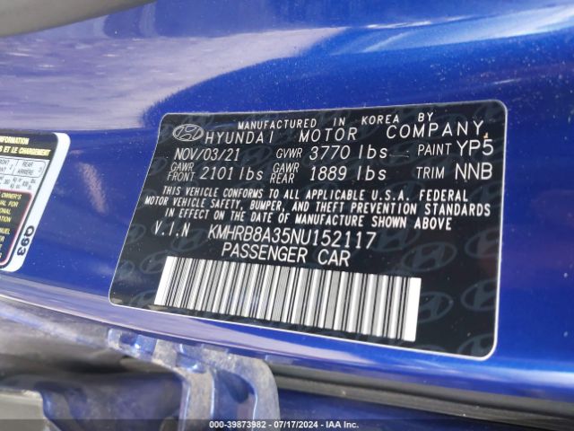 KMHRB8A35NU152117 Hyundai Venue Se
