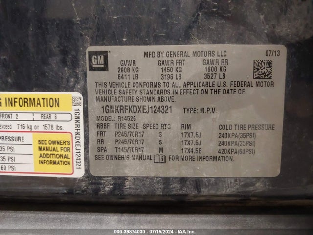 Chevrolet Traverse Ls 2014 1GNKRFKDXEJ124321 Image 9