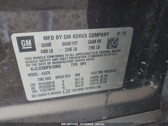 Buick Encore 2015 KL4CJESB6FB126859 Image 9
