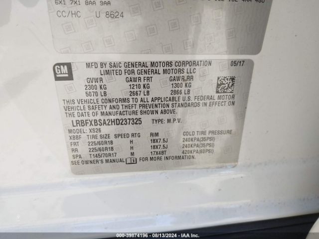 LRBFXBSA2HD237325 Buick Envision Essence
