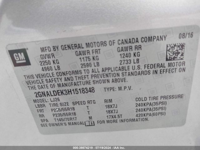 2GNALDEK3H1518348 Chevrolet Equinox Premier