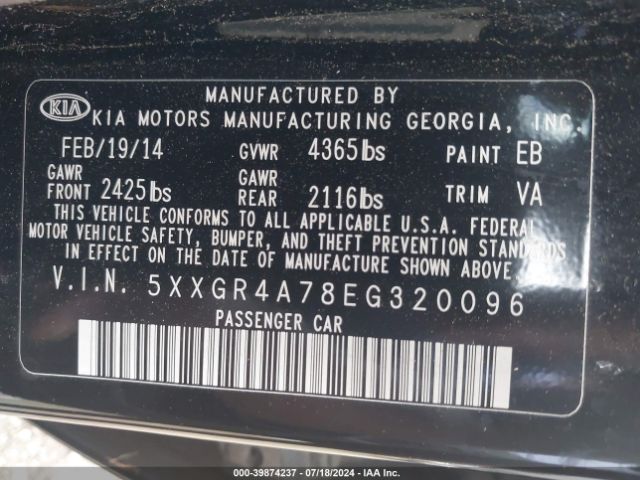 5XXGR4A78EG320096 KIA OPTIMA SX