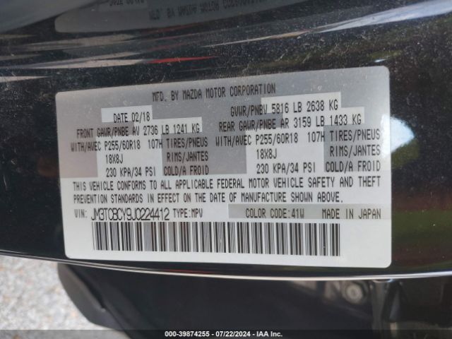 JM3TCBCY9J0224412 Mazda Cx-9 Touring