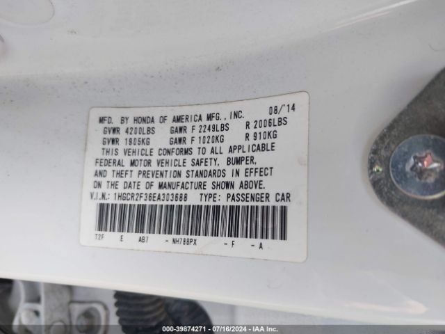 1HGCR2F36EA303688 Honda ACCORD LX