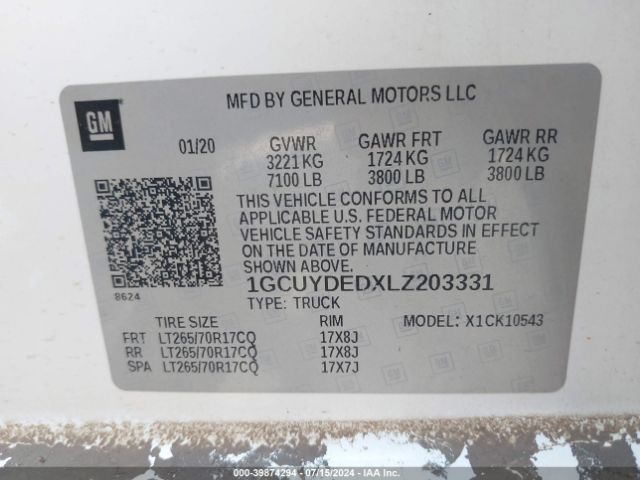 1GCUYDEDXLZ203331 Chevrolet Silverado 1500 4wd  Short Bed Lt